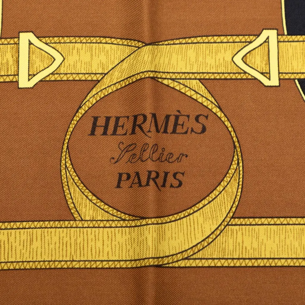 Hermès Eperon D Or Silk Scarf 90 Brown Good - Inside View