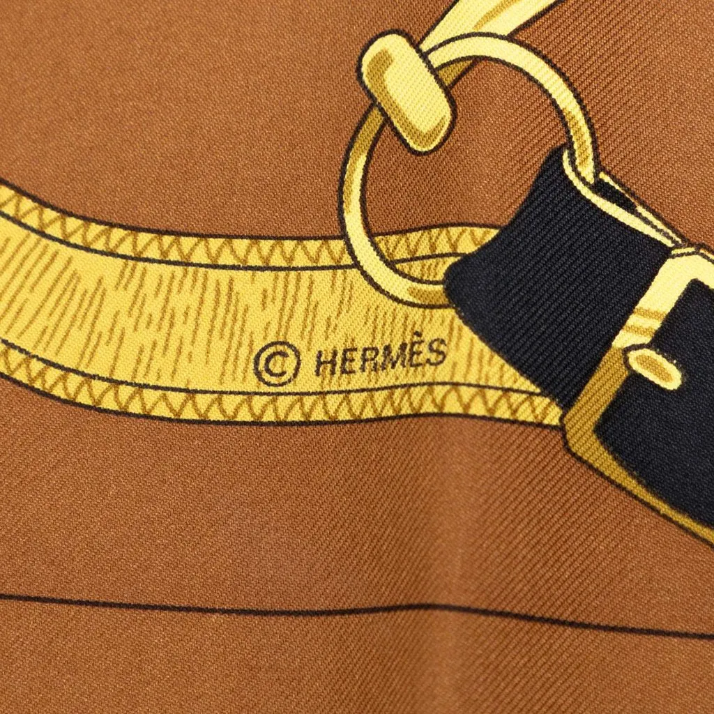 Hermès Eperon D Or Silk Scarf 90 Brown Good - Model View