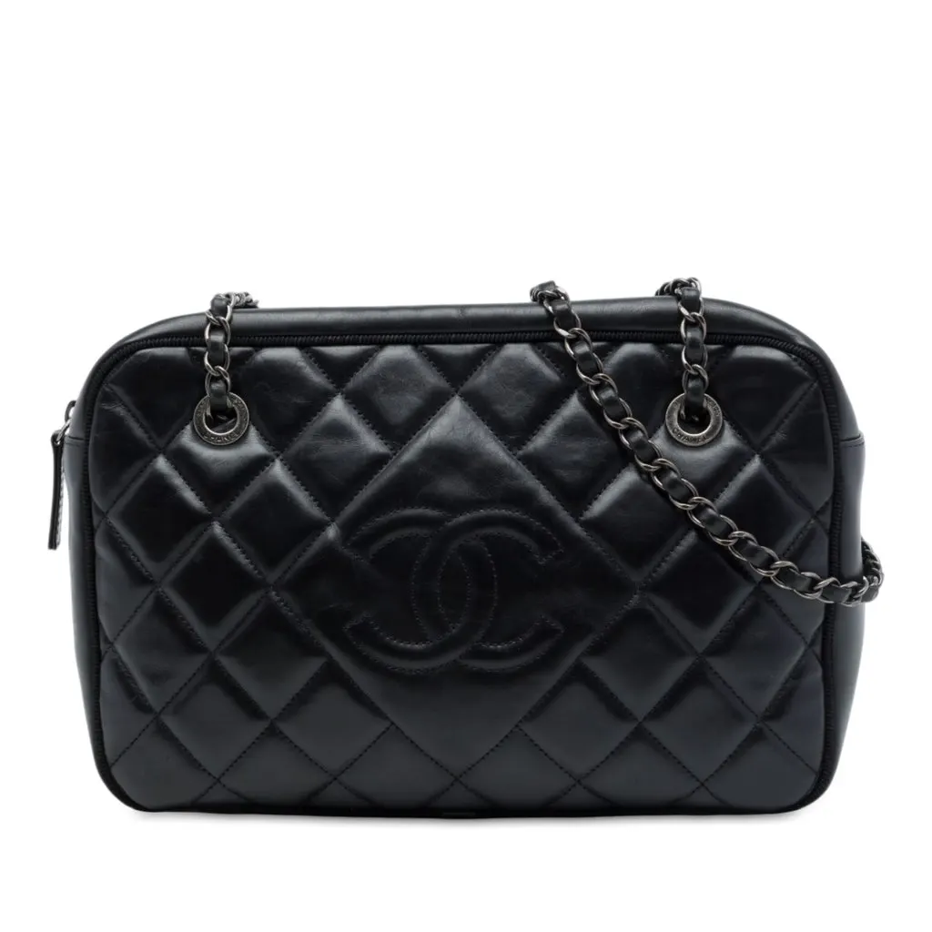 Chanel Large CC Diamond Quilted Calfskin Ballerine Camera Bag Black Leather Very good - Front View