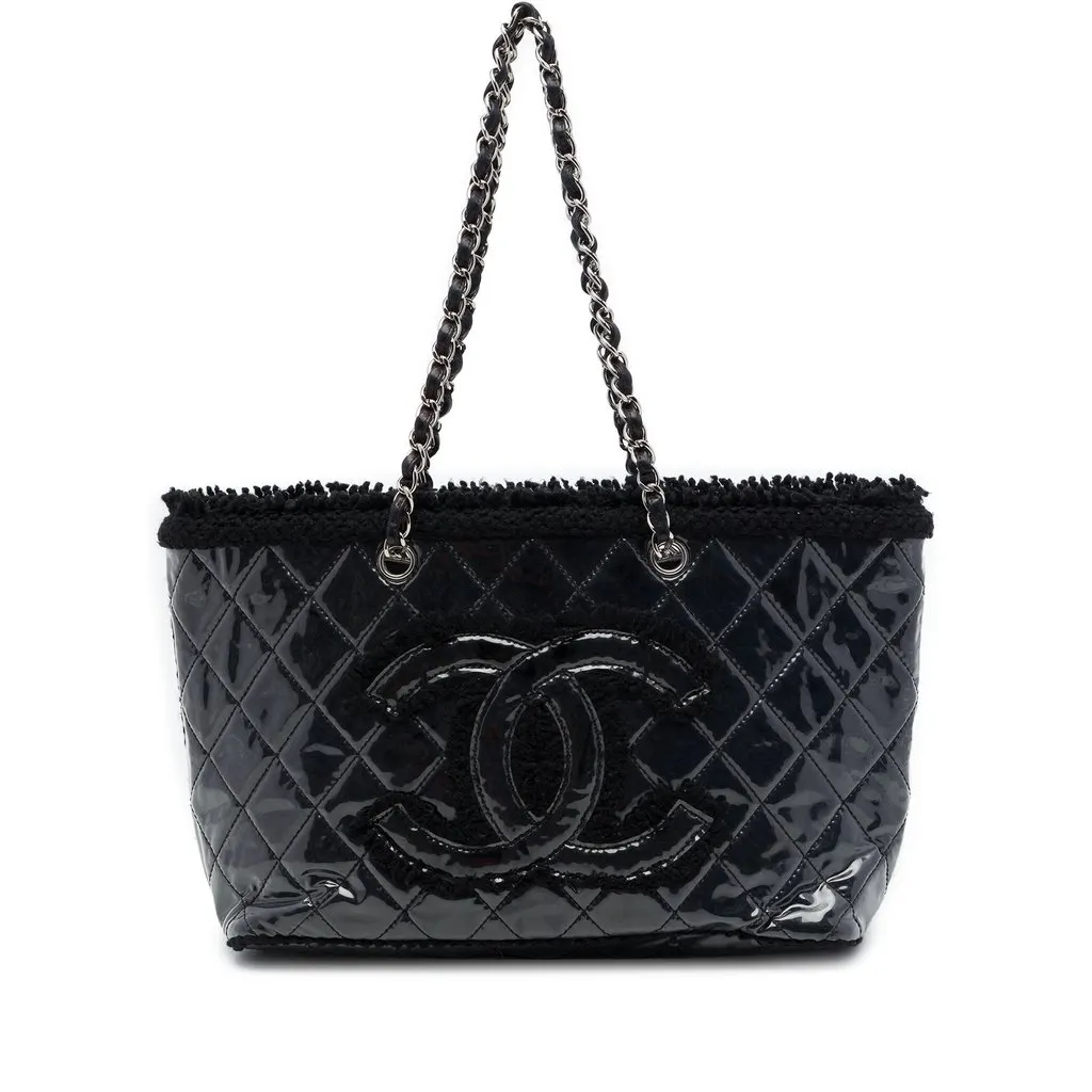 Chanel Small Quilted Tweed and PVC Funny Tote Black Plastic Very good - Front View