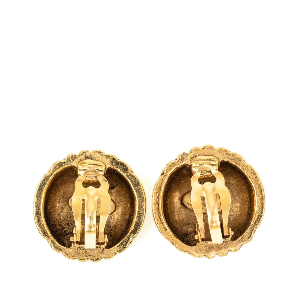 Chanel CC Gold Plated Shell Clip On Earrings Gold Metal Very good - Back View