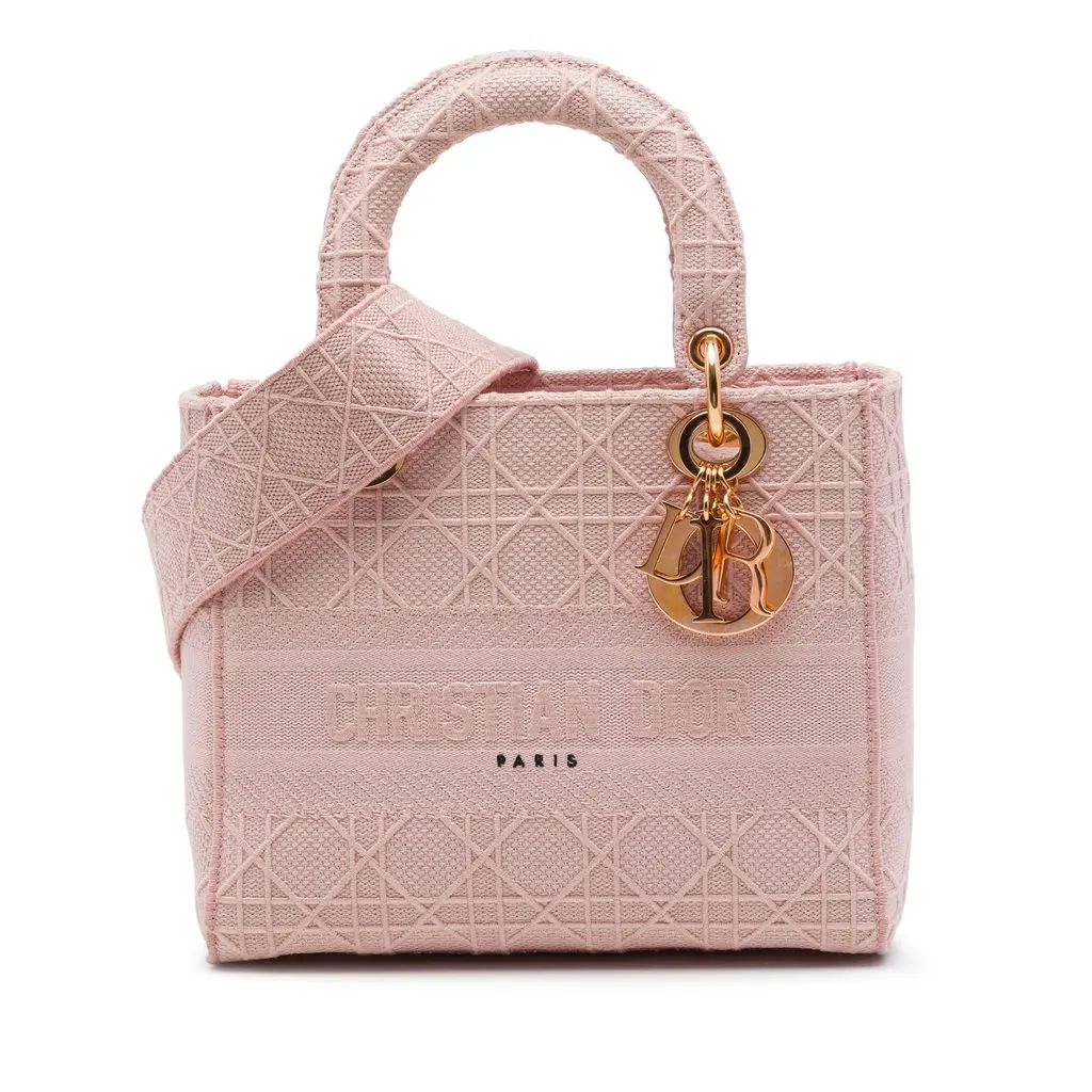 Dior Medium Embroidered Canvas Cannage Lady D Lite Pink Very good - Front View