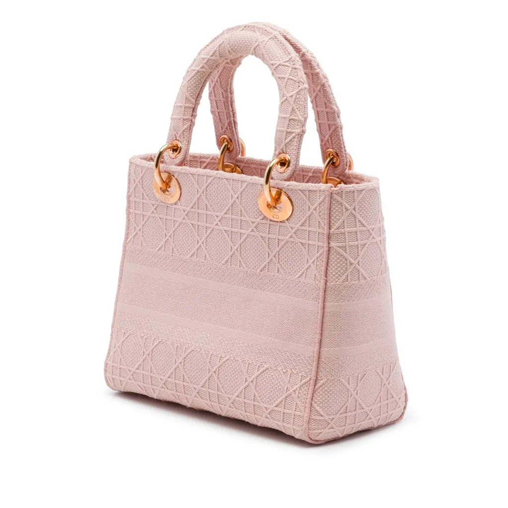 Dior Medium Embroidered Canvas Cannage Lady D Lite Pink Very good - Back View