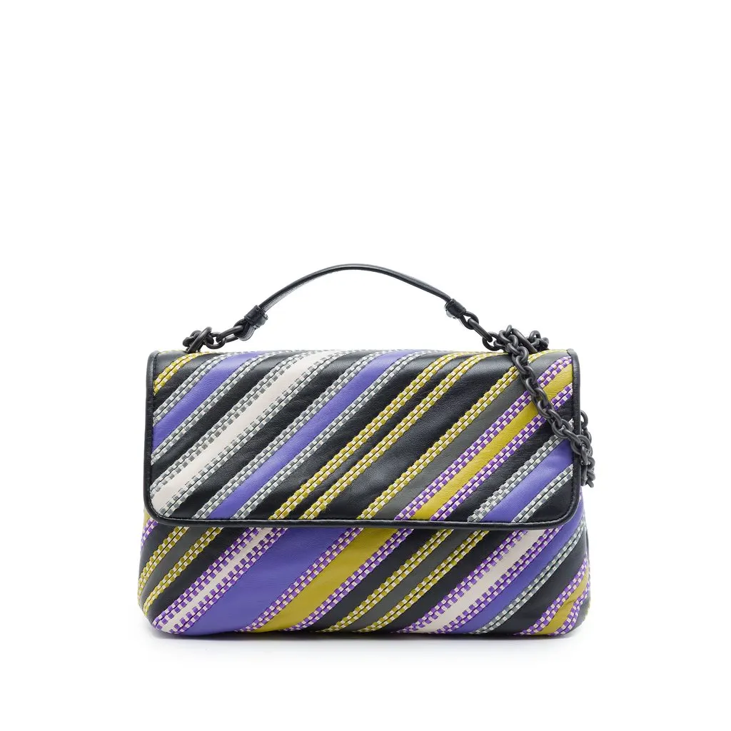 Bottega Veneta Small Nappa Diagonal Stripe Satchel Purple Leather Very good - Front View
