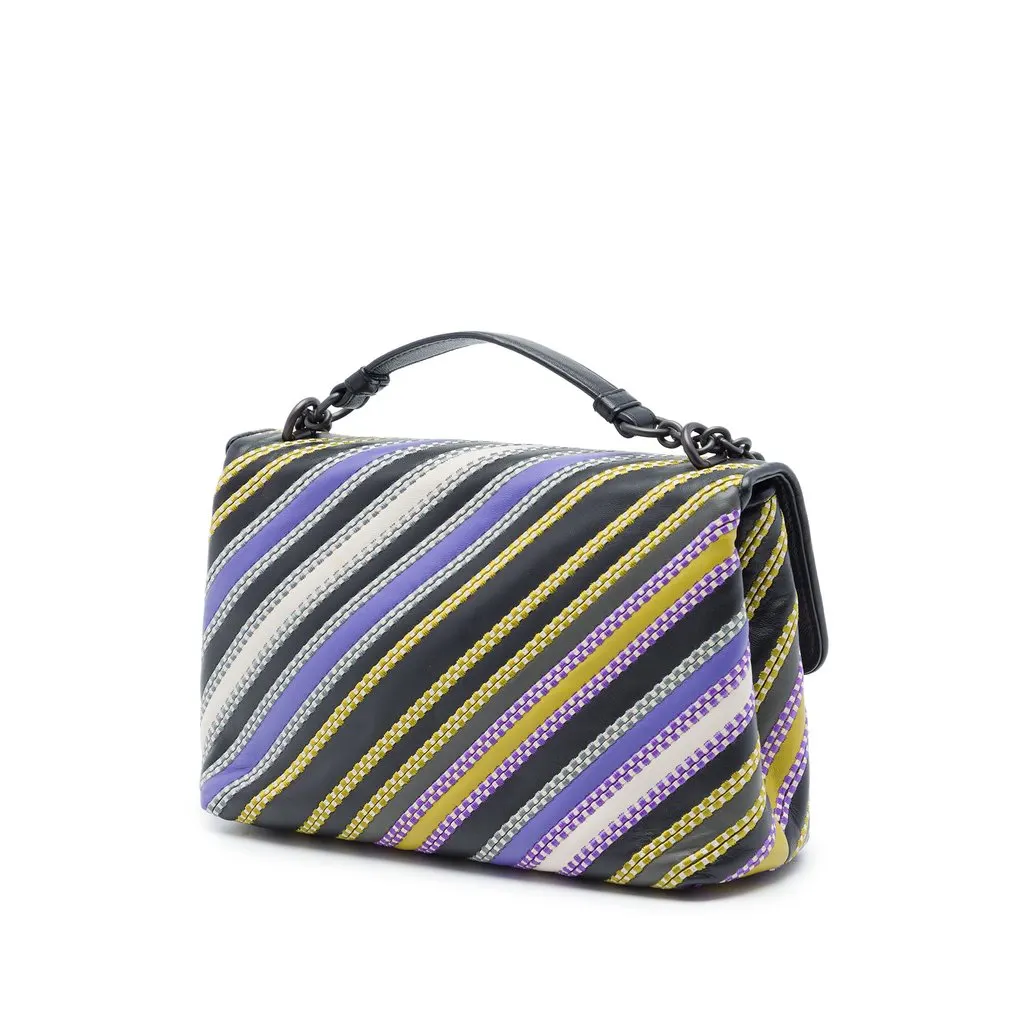 Bottega Veneta Small Nappa Diagonal Stripe Satchel Purple Leather Very good - Back View