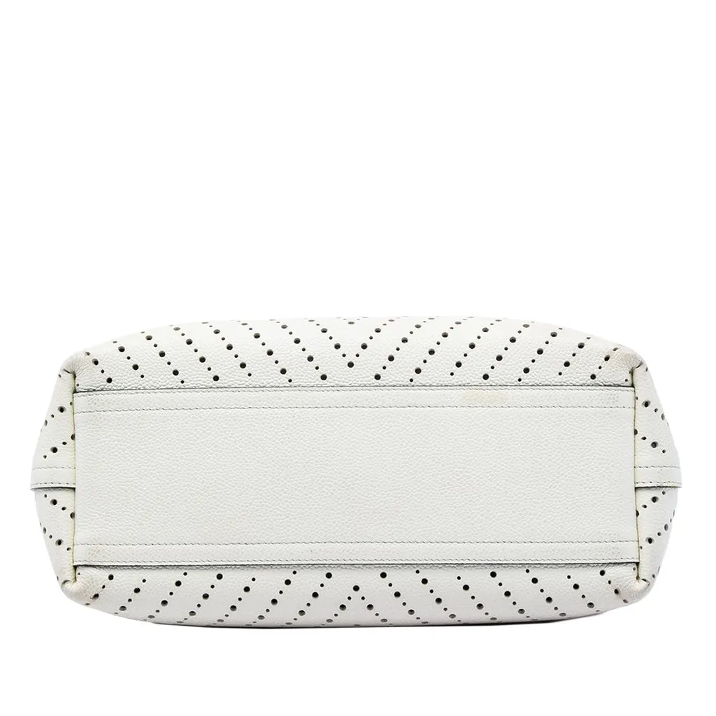 Chanel CC Perforated Chevron Caviar Shopping Tote White Leather Very good - Inside View