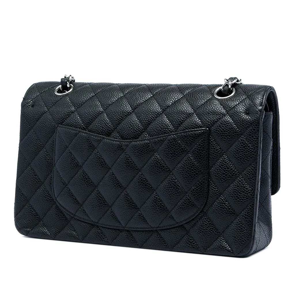 Chanel Medium Classic Caviar Double Flap Black Leather Good - Back View