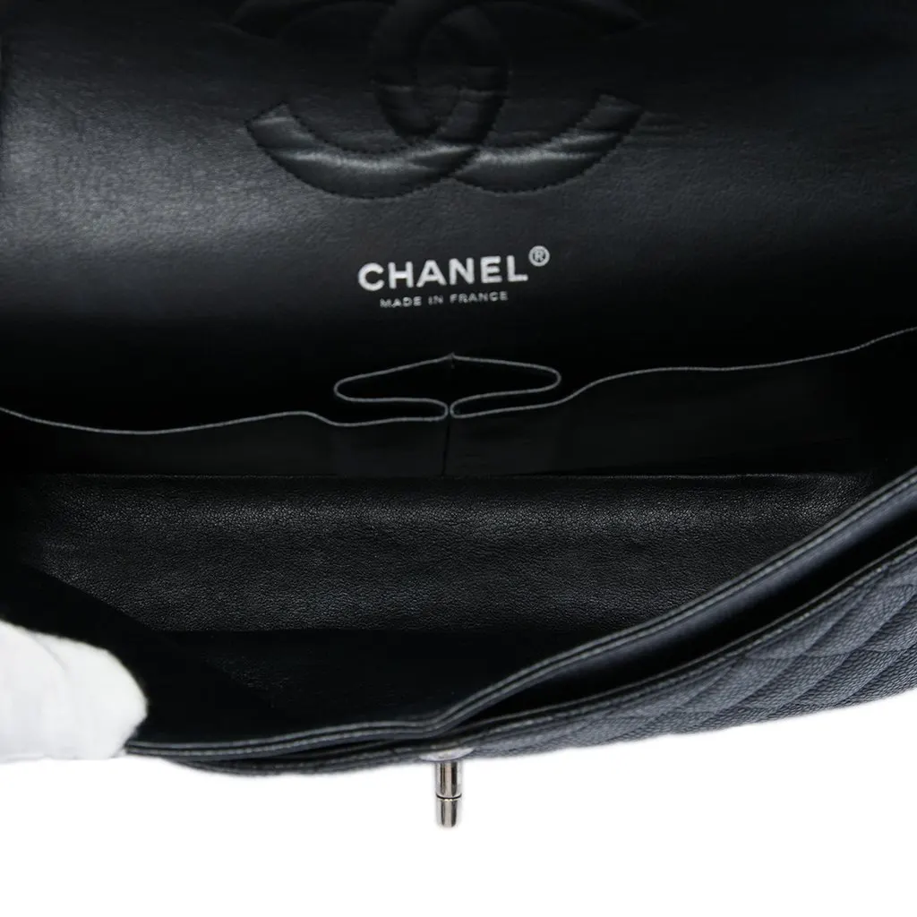 Chanel Medium Classic Caviar Double Flap Black Leather Good - Model View