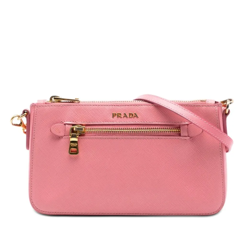 Prada Saffiano Lux Front Pocket Crossbody Pink Leather Very good - Front View