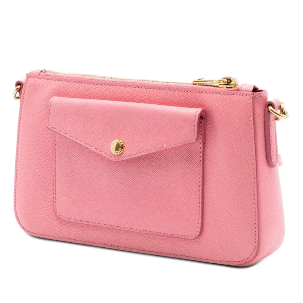 Prada Saffiano Lux Front Pocket Crossbody Pink Leather Very good - Back View