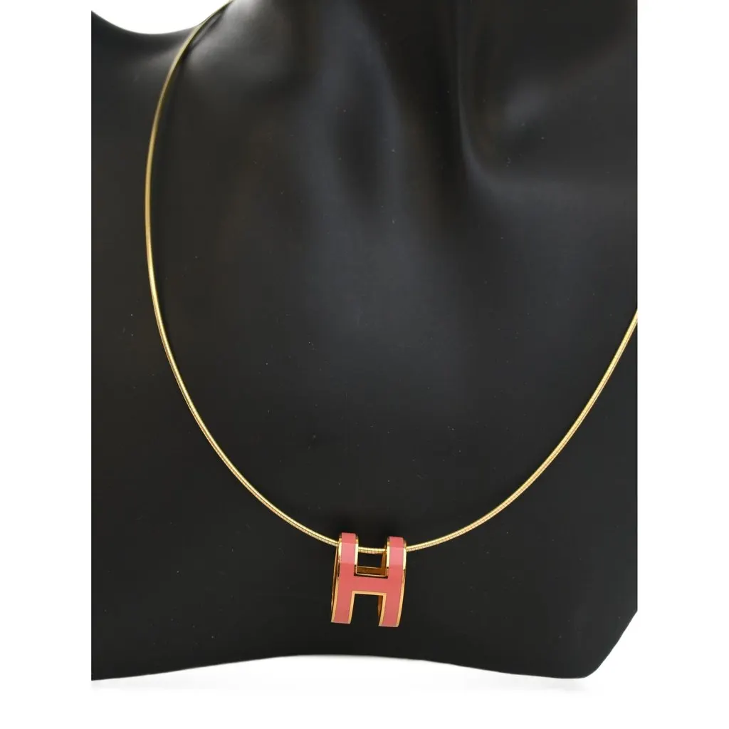 Hermès Gold Plated Enamel Mini Pop H Pendant Necklace Gold Metal Very good - Inside View