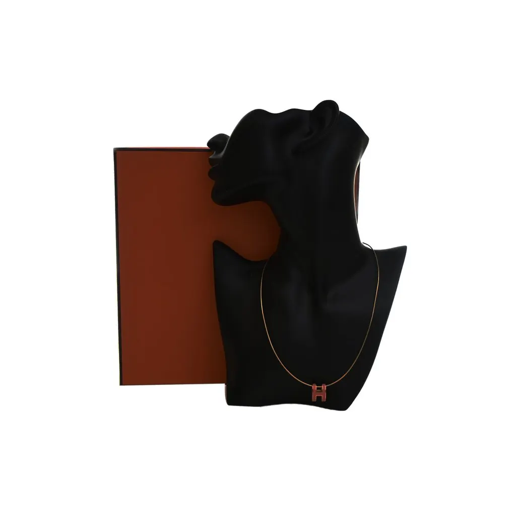 Hermès Gold Plated Enamel Mini Pop H Pendant Necklace Gold Metal Very good - Model View