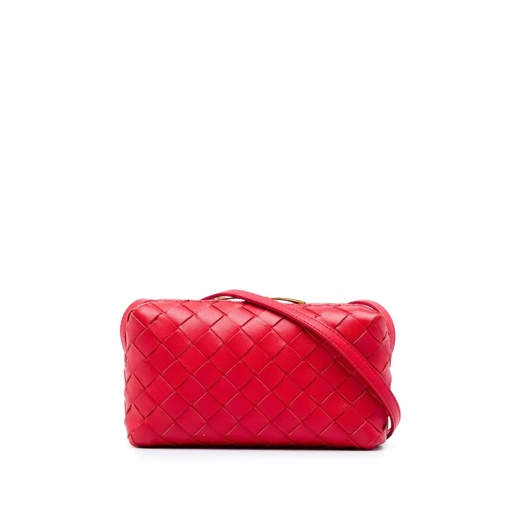 Bottega Veneta Mini Nappa Intrecciato Crossbody Red Leather Good - Front View