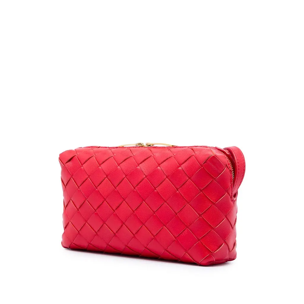 Bottega Veneta Mini Nappa Intrecciato Crossbody Red Leather Good - Back View