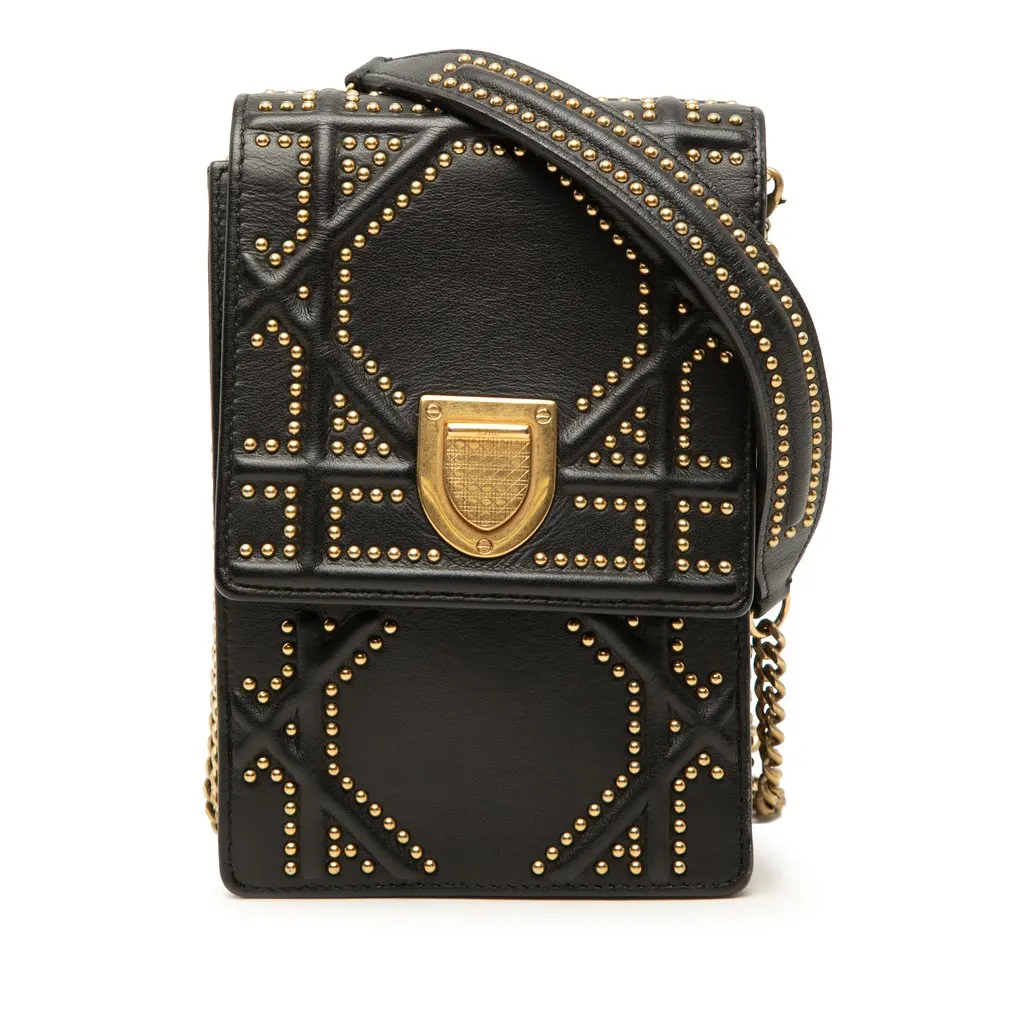 Dior Studded Leather Vertical Diorama Crossbody Black Leather Very good - Front View