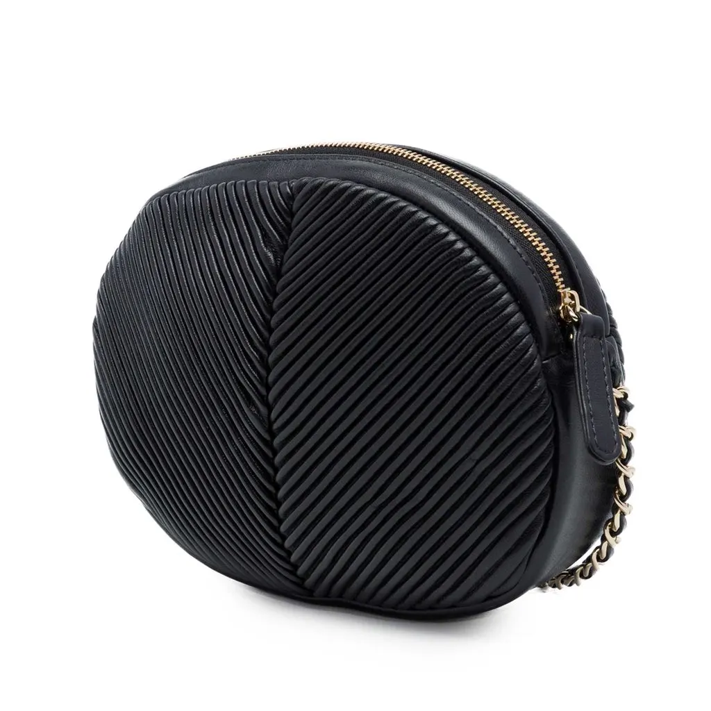 Chanel Chevron Lambskin Pleated Oval Camera Bag Black Leather Very good - Back View