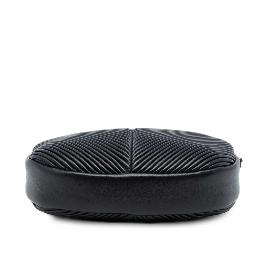 Chanel Chevron Lambskin Pleated Oval Camera Bag Black Leather Very good - Inside View