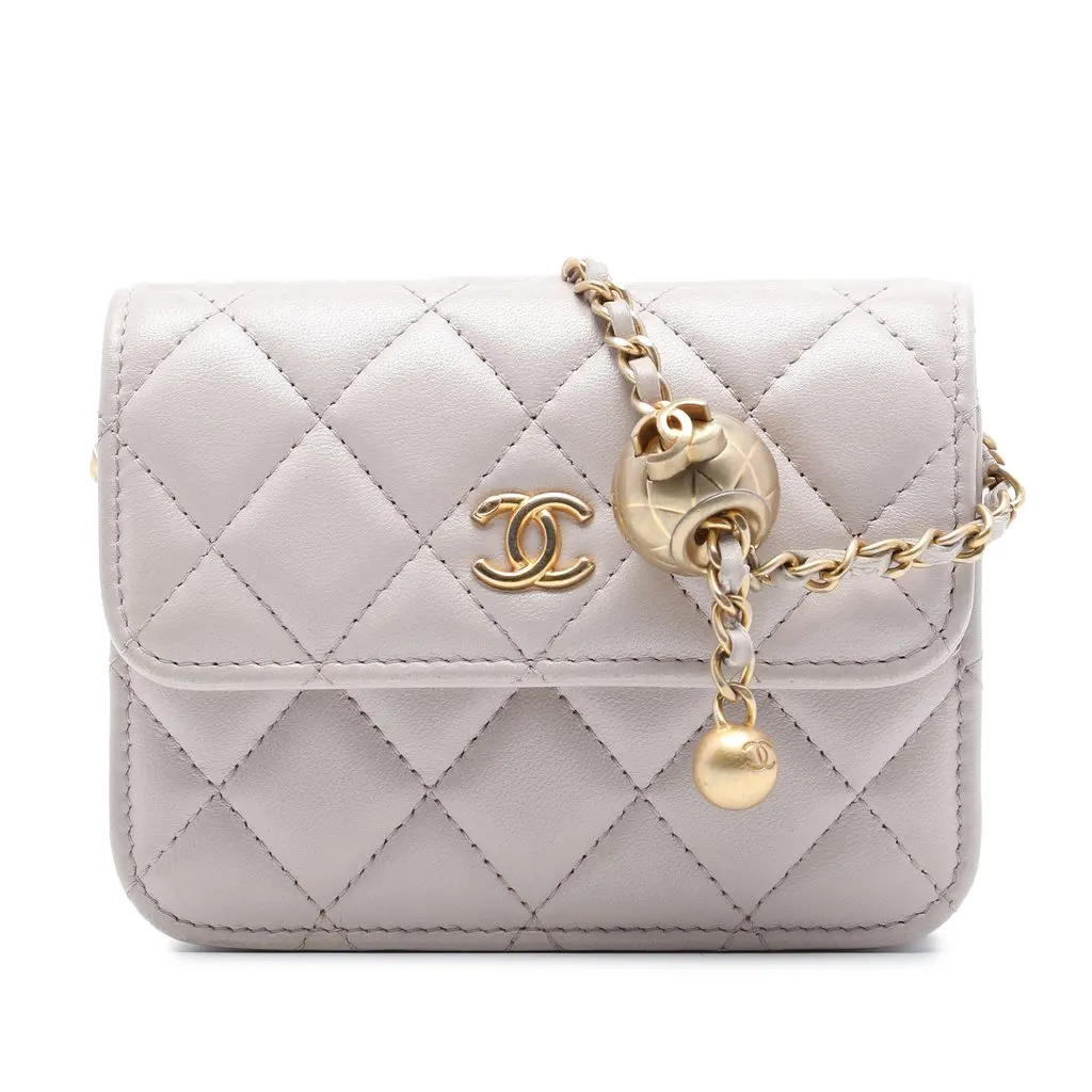 Chanel Mini Quilted Lambskin Pearl Crush Clutch with Chain Brown Leather Very good - Front View
