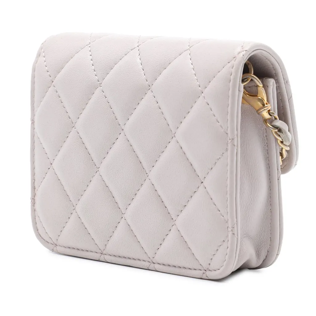Chanel Mini Quilted Lambskin Pearl Crush Clutch with Chain Brown Leather Very good - Back View