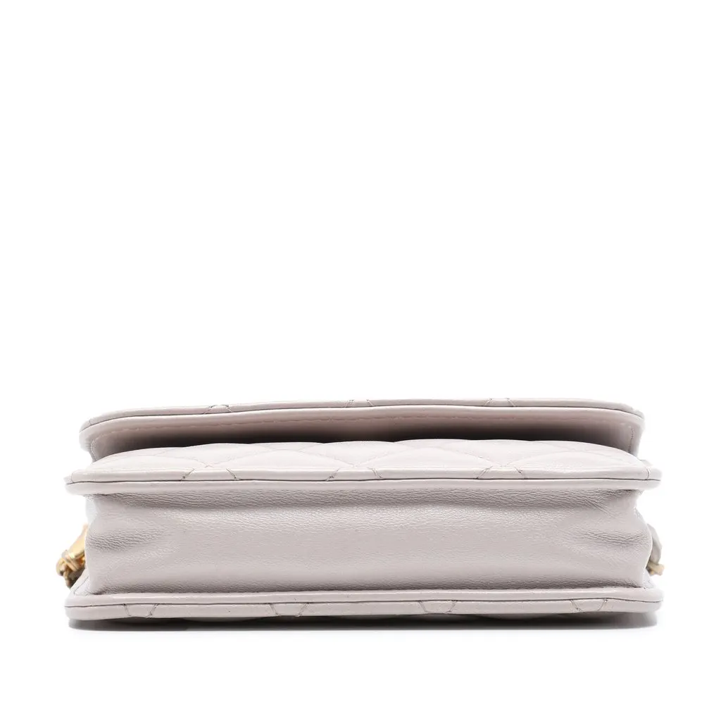 Chanel Mini Quilted Lambskin Pearl Crush Clutch with Chain Brown Leather Very good - Inside View