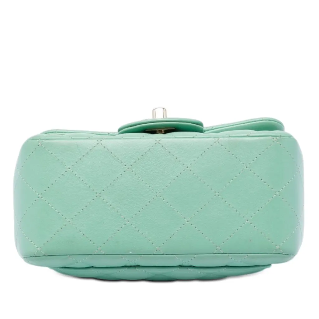 Chanel Mini Square Classic Lambskin Single Flap Green Leather Very good - Inside View