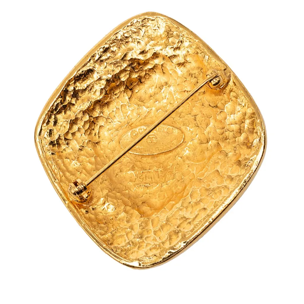 Chanel CC Gold Plated Rhombus Brooch Gold Metal Very good - Back View