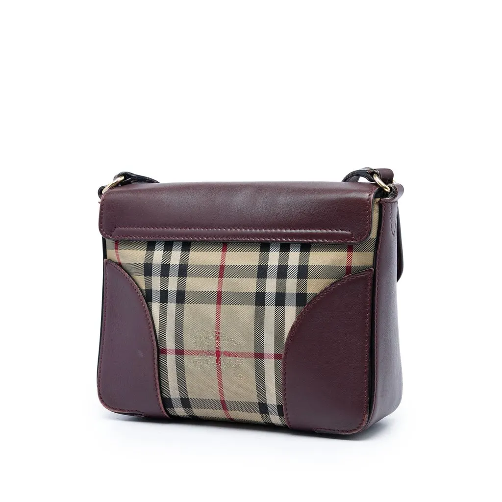 Burberry Small Haymarket Check Nylon and Leather Dickens Crossbody Red Leather Good - Back View