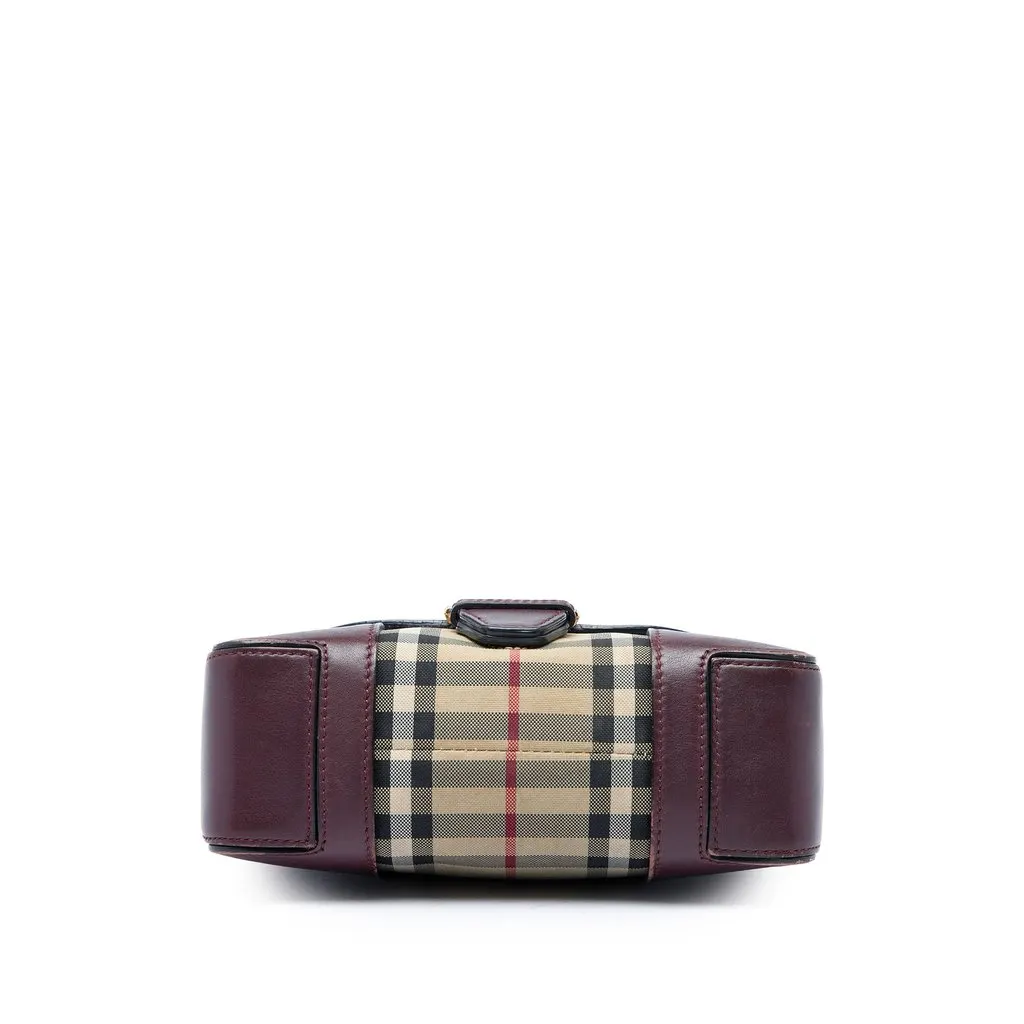 Burberry Small Haymarket Check Nylon and Leather Dickens Crossbody Red Leather Good - Inside View