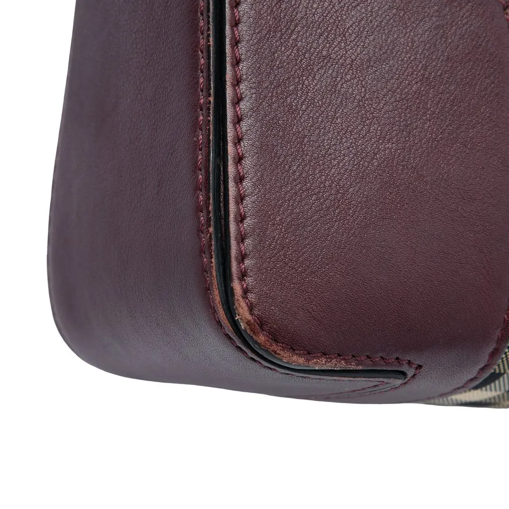 Burberry Small Haymarket Check Nylon and Leather Dickens Crossbody Red Leather Good - Box View