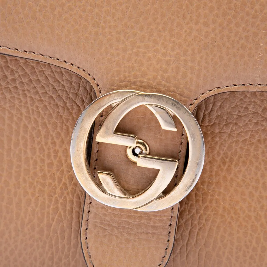 Gucci Medium Dollar Calfskin Interlocking G Crossbody Brown Leather Good - Box View