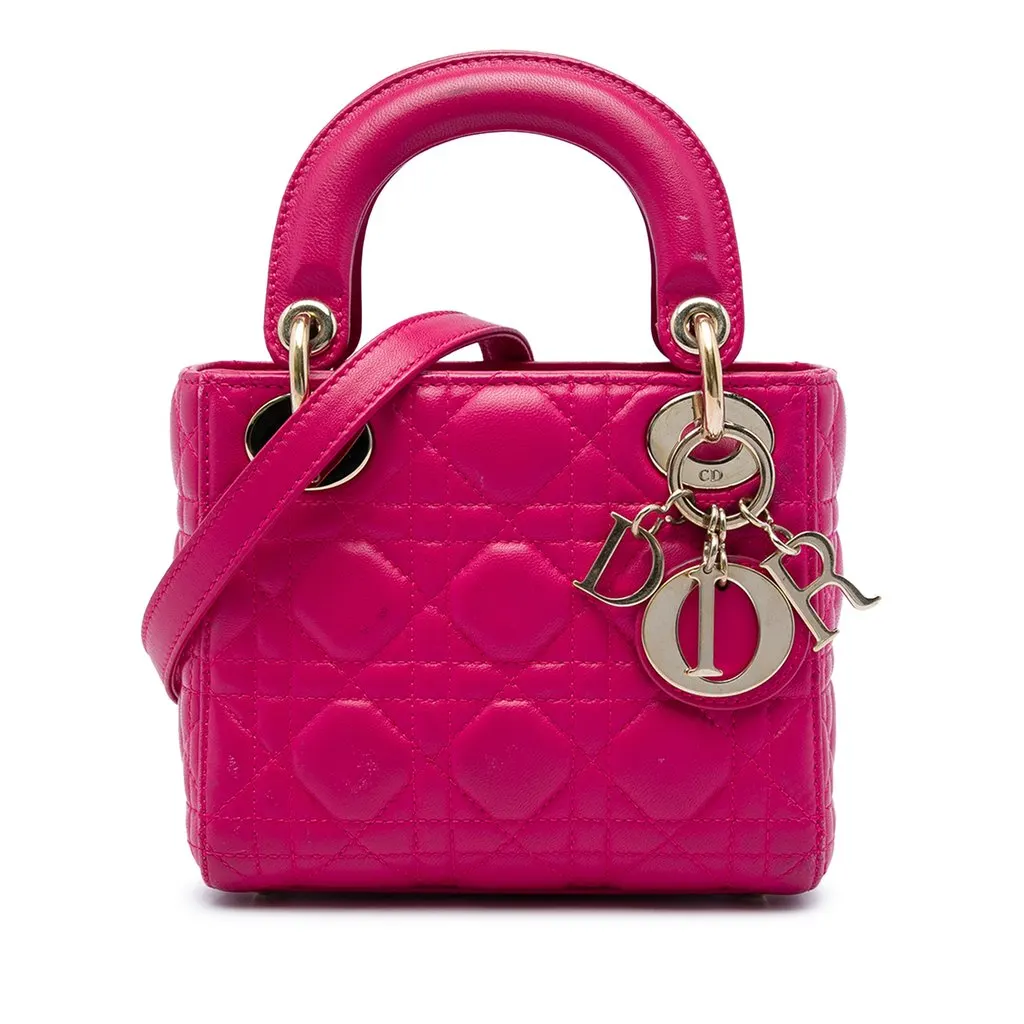 Dior Mini Lambskin Cannage Lady Dior Pink Leather Very good - Front View