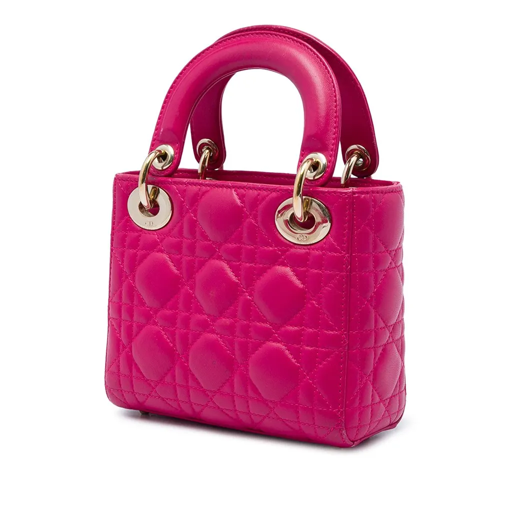 Dior Mini Lambskin Cannage Lady Dior Pink Leather Very good - Back View
