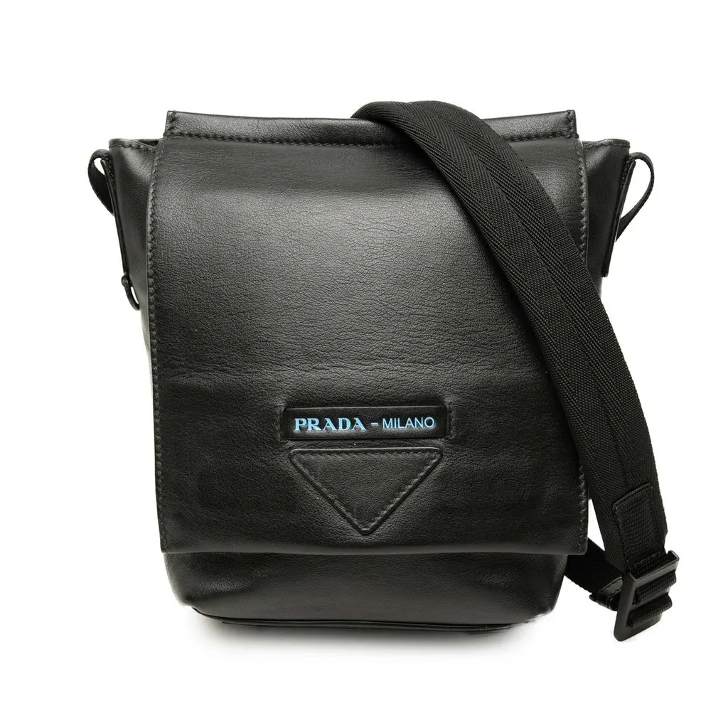Prada Grace Lux Concept Messenger Bag Black Leather Good - Front View