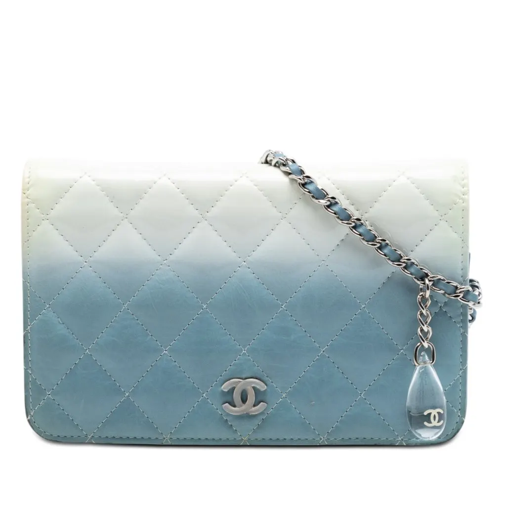 Chanel CC Quilted Ombre Patent and Aged Calfskin Crystal Wallet On Chain Blue Leather Very good - Front View