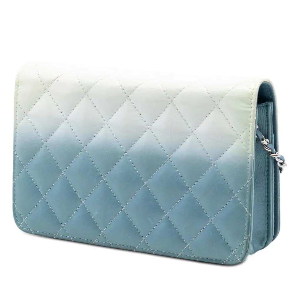 Chanel CC Quilted Ombre Patent and Aged Calfskin Crystal Wallet On Chain Blue Leather Very good - Back View