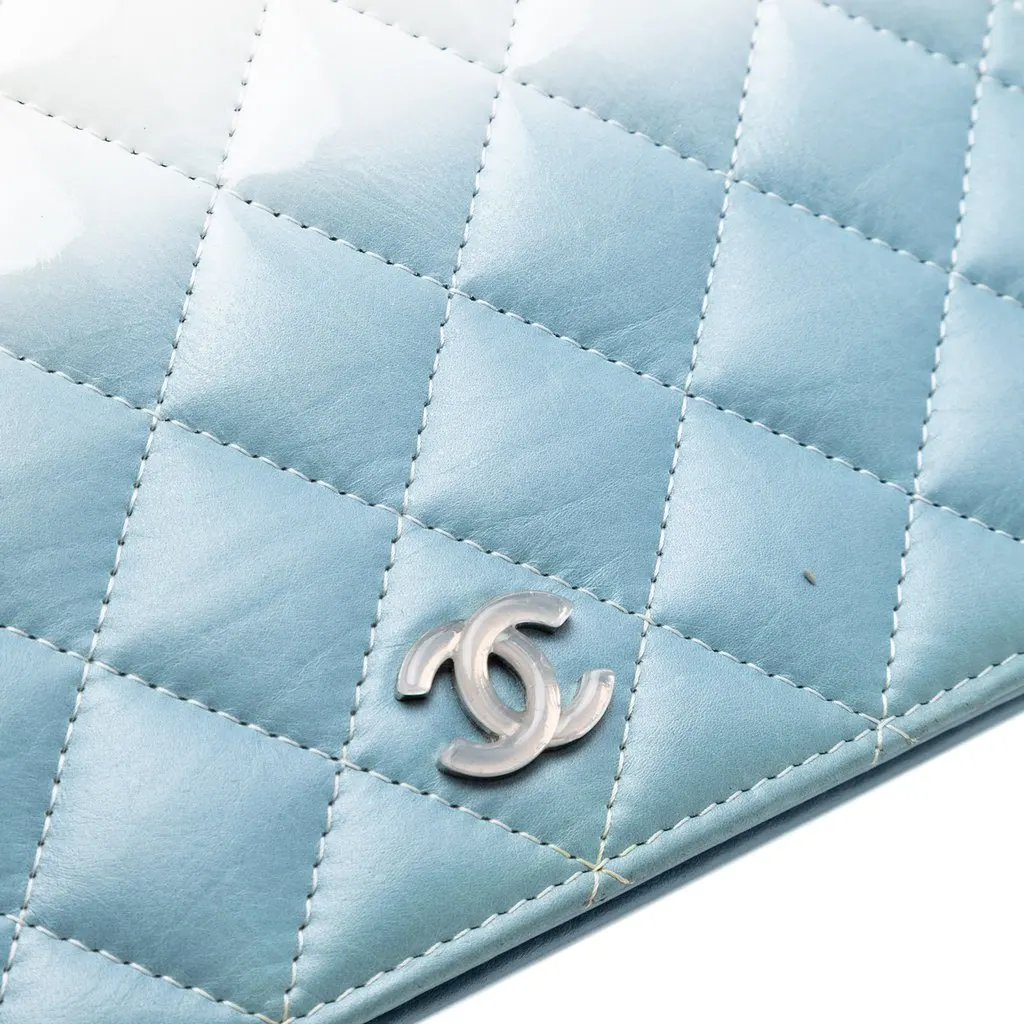 Chanel CC Quilted Ombre Patent and Aged Calfskin Crystal Wallet On Chain Blue Leather Very good - Box View