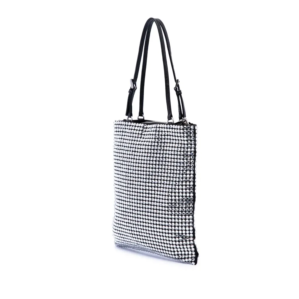 Prada Satin Crystal Embellished Chain Flat Tote Black Good - Back View