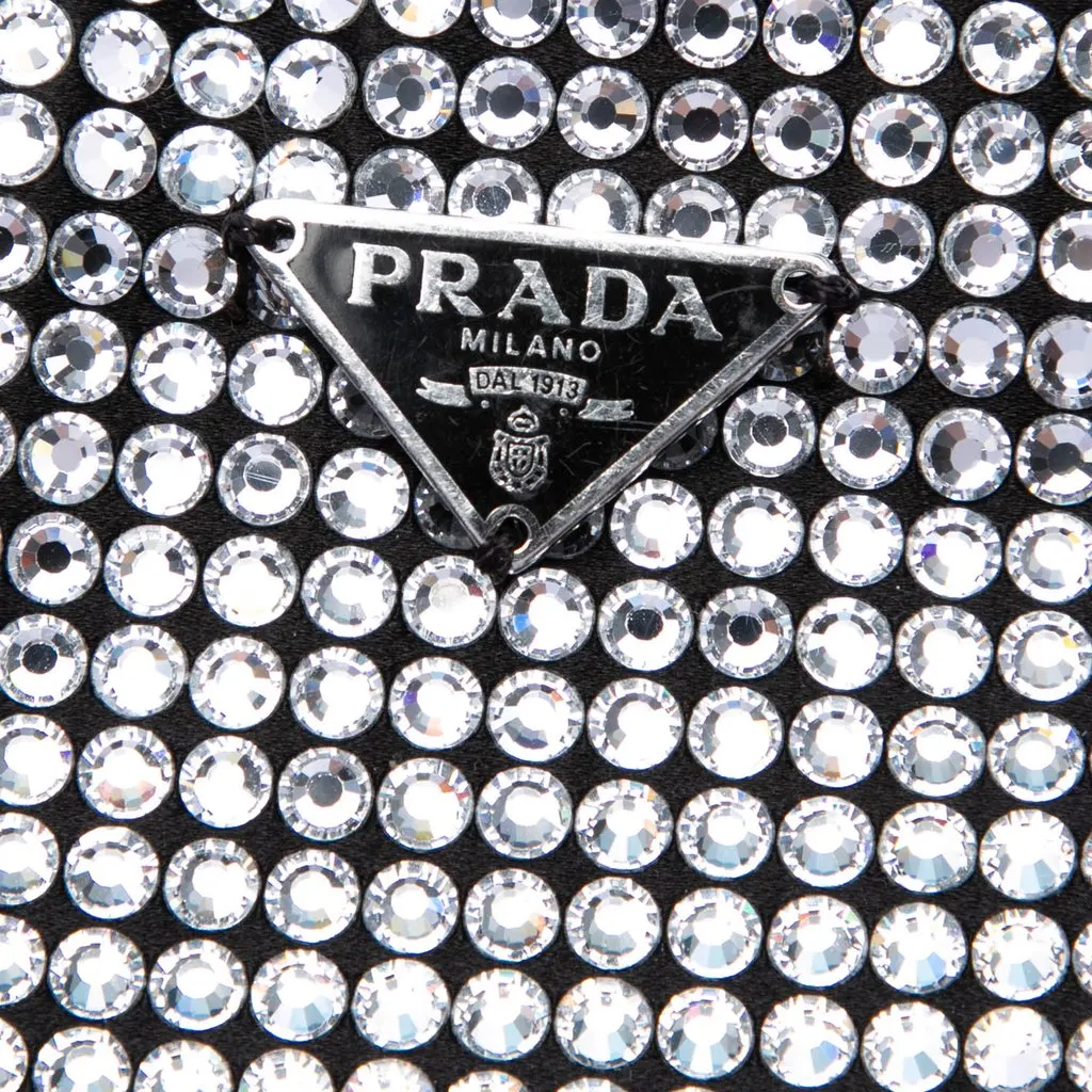 Prada Satin Crystal Embellished Chain Flat Tote Black Good - Box View