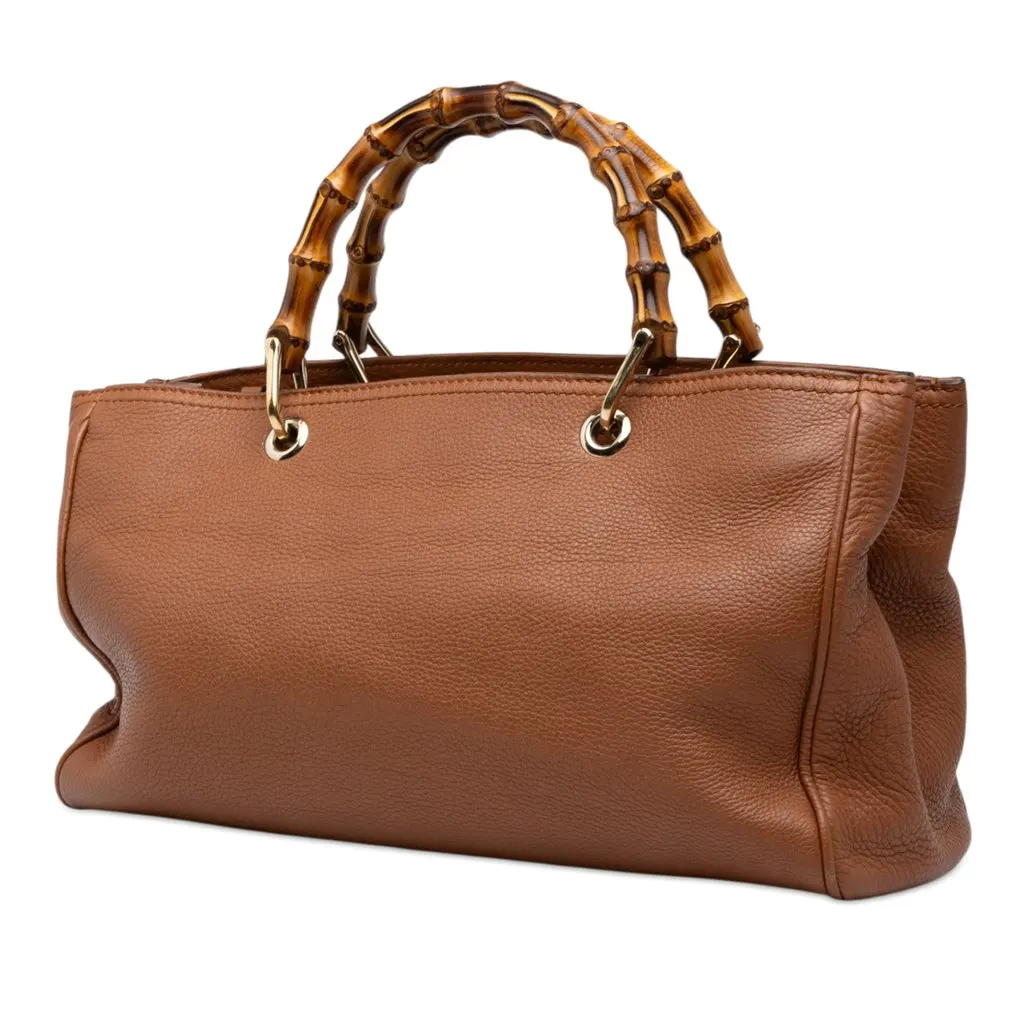 Gucci Medium Calfskin Bamboo Shopper Satchel Brown Leather Good - Back View