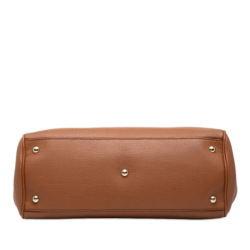 Gucci Medium Calfskin Bamboo Shopper Satchel Brown Leather Good - Inside View
