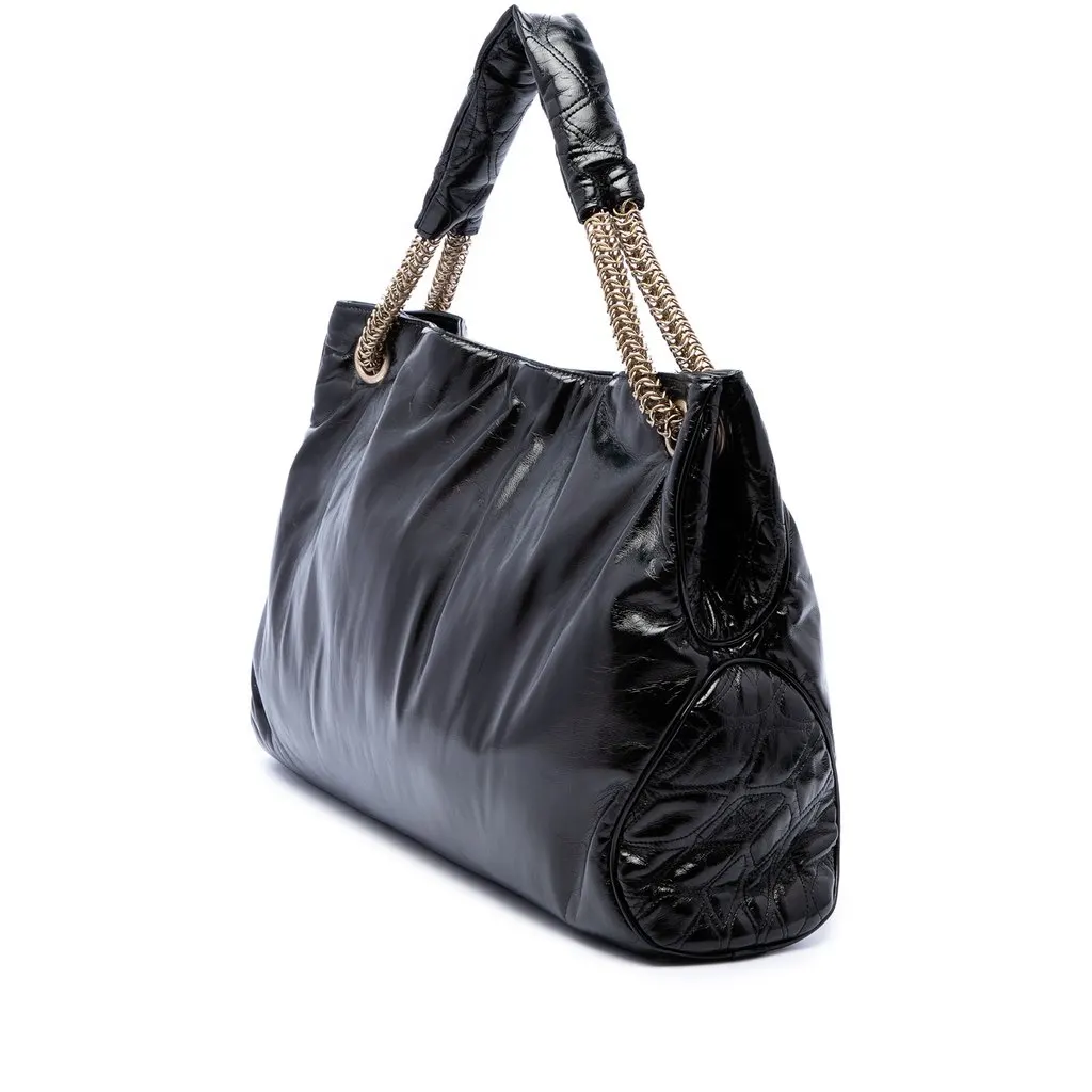 Chanel Crinkled Patent Rodeo Drive Tote Black Leather Very good - Back View