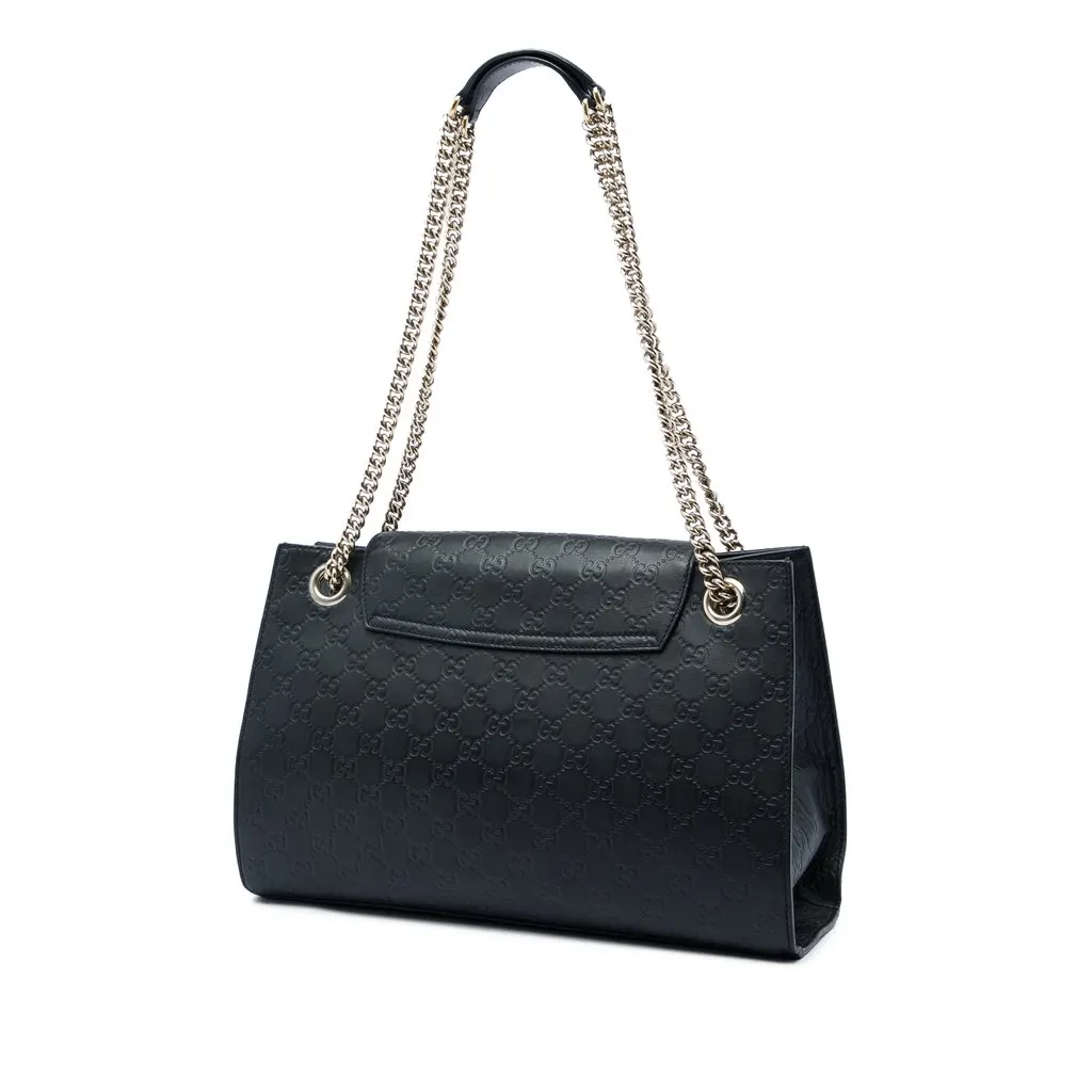 Gucci Large Guccissima Emily Shoulder Bag Black Leather Good - Back View
