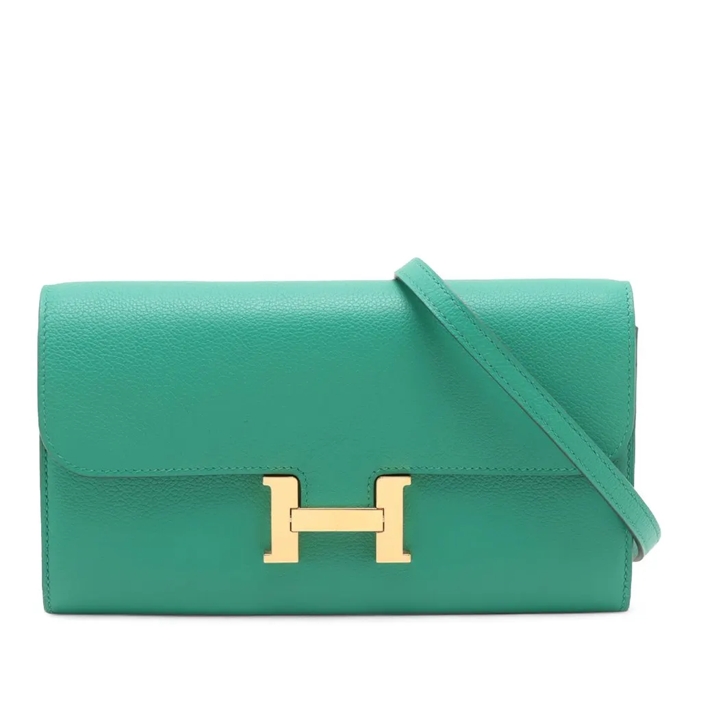Hermès Evercolor Constance Long To Go Wallet Green Leather Very good - Front View