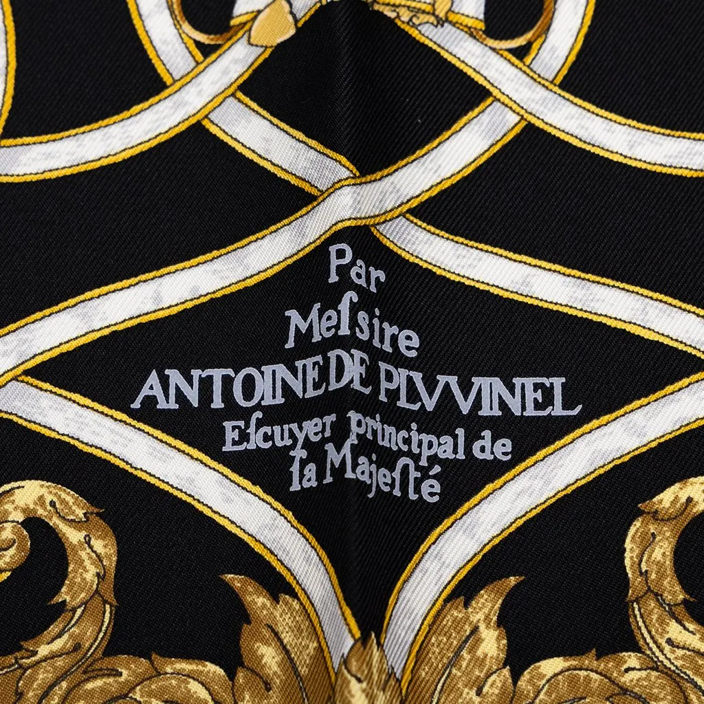 Hermès L Instruction du Roy Silk Scarf 45 Black Silk Never worn - Model View