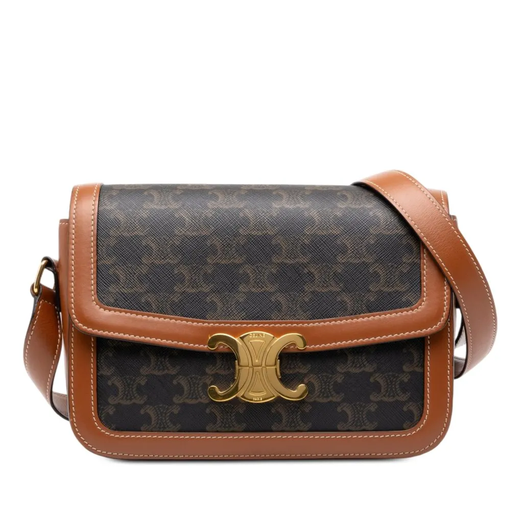 Celine Classique Triomphe Coated Canvas and Calfskin Triomphe Crossbody Brown Canvas Very good - Front View