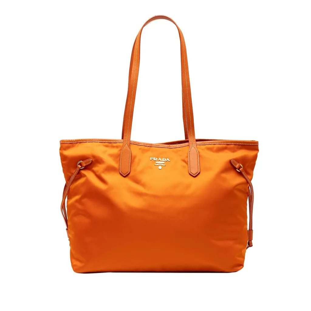 Prada Saffiano Trimmed Tessuto Open Convertible Tote Orange Very good - Front View