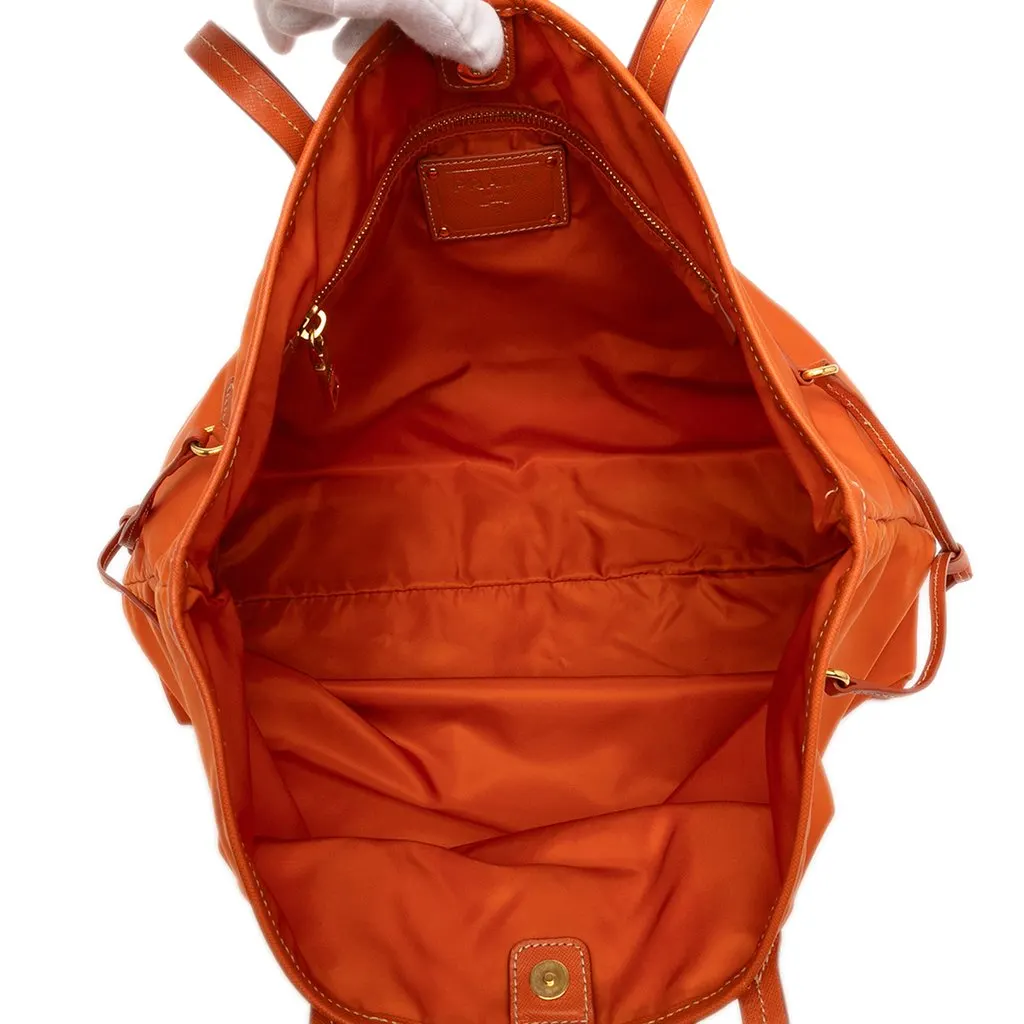 Prada Saffiano Trimmed Tessuto Open Convertible Tote Orange Very good - Model View