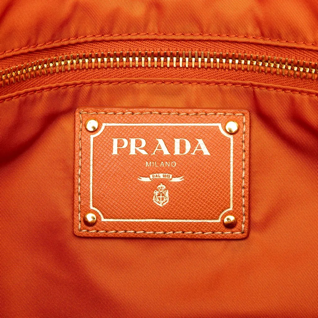 Prada Saffiano Trimmed Tessuto Open Convertible Tote Orange Very good - Box View