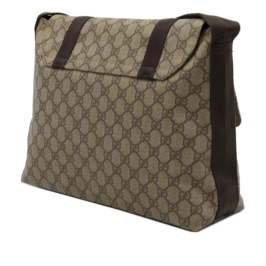 Gucci Large GG Supreme Double Buckle Flap Messenger Bag Beige Canvas Good - Back View
