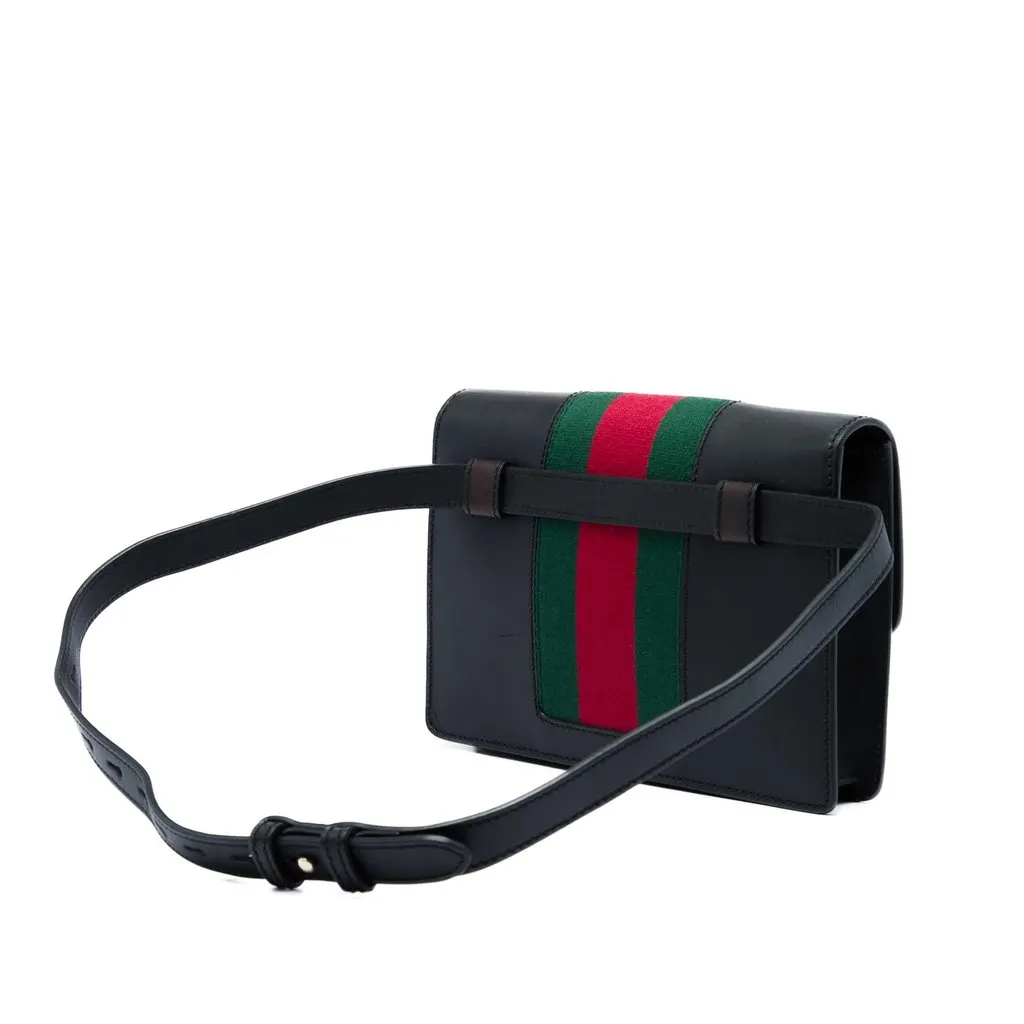 Gucci Calfskin Web Sylvie Belt Bag Black Leather Very good - Back View